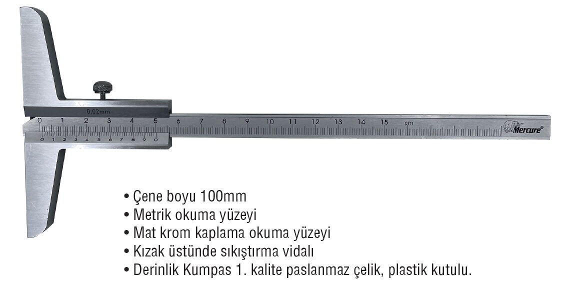 MERCURE MEKANİK DERİNLİK KUMPASI 300x0.02mm.PROF.
