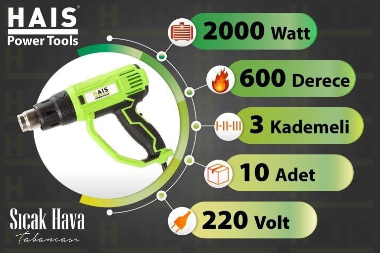 HAIS SICAK HAVA TABANCASI HG12 2000 WATT