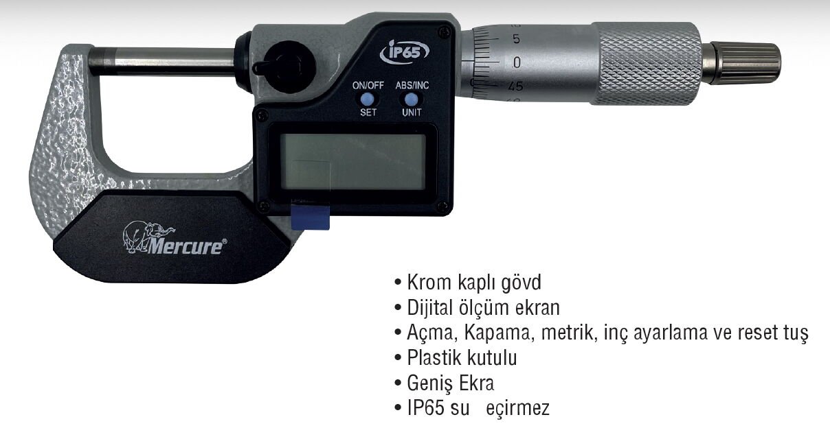 MERCURE DİŞLİ MİKROMETRESİ 0-25x0,01mm. ŞAPKALI PROF.