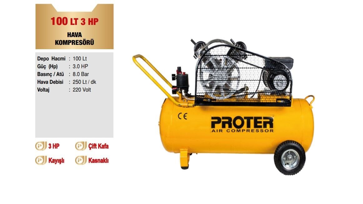 PROTER 100 LT 3,0 HP HAVA KOMPRESÖRÜ